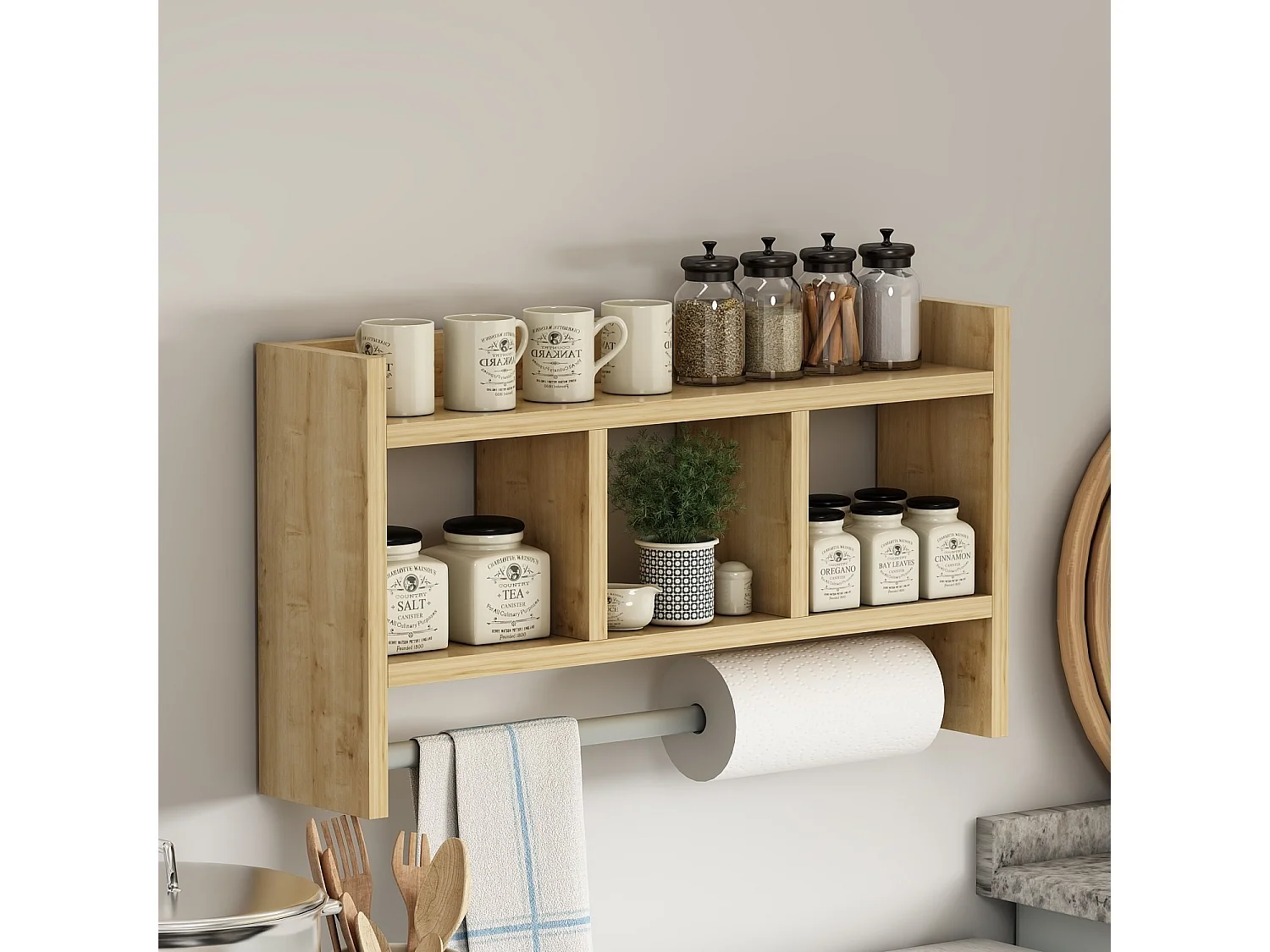 Modern Wall Shelf with 3 Open Compartments L63 cm - MALIA