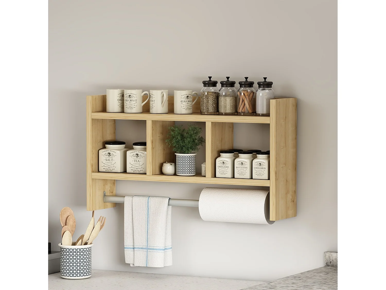 Modern Wall Shelf with 3 Open Compartments L63 cm - MALIA
