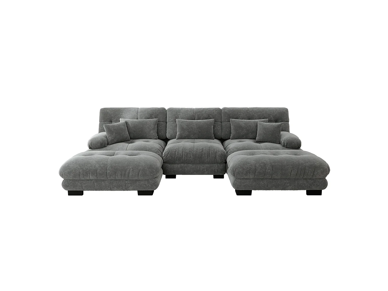 Canapé modulable 3 places 313 cm avec 2 poufs - Tissu chenille gris