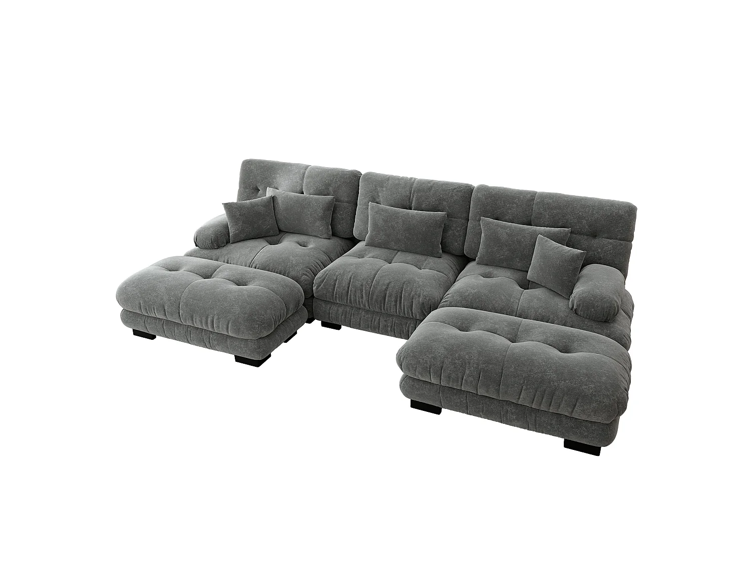 Canapé modulable 3 places 313 cm avec 2 poufs - Tissu chenille gris
