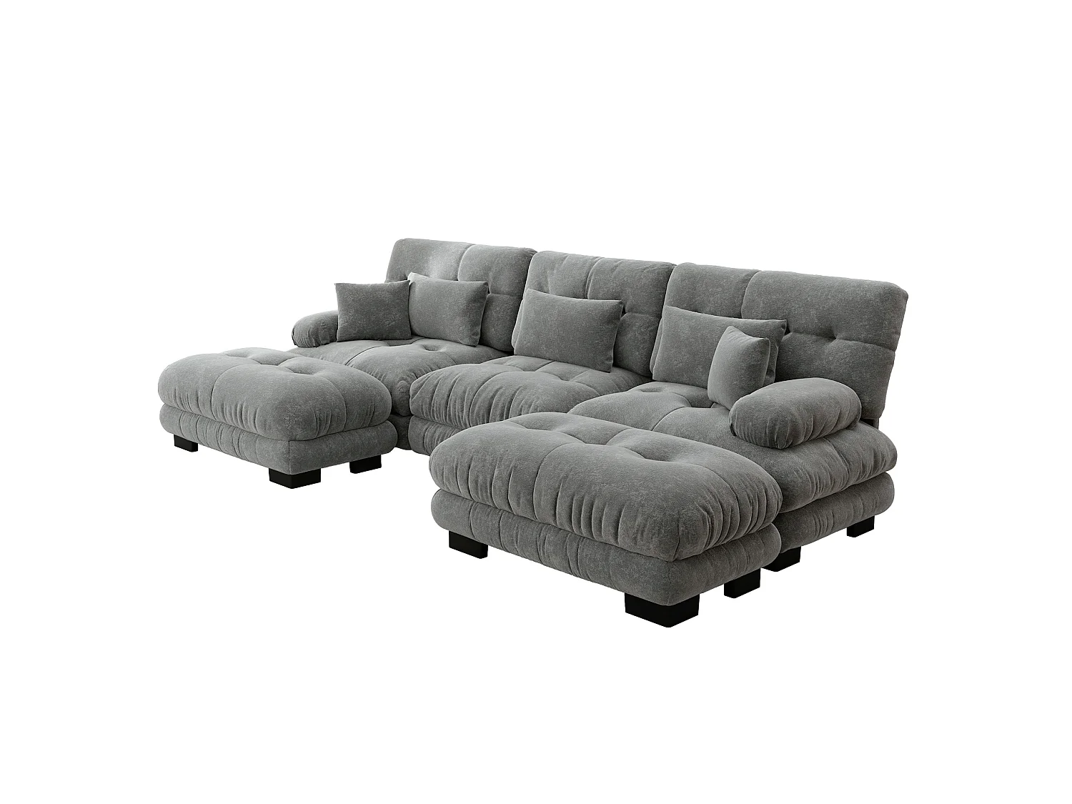 Canapé modulable 3 places 313 cm avec 2 poufs - Tissu chenille gris