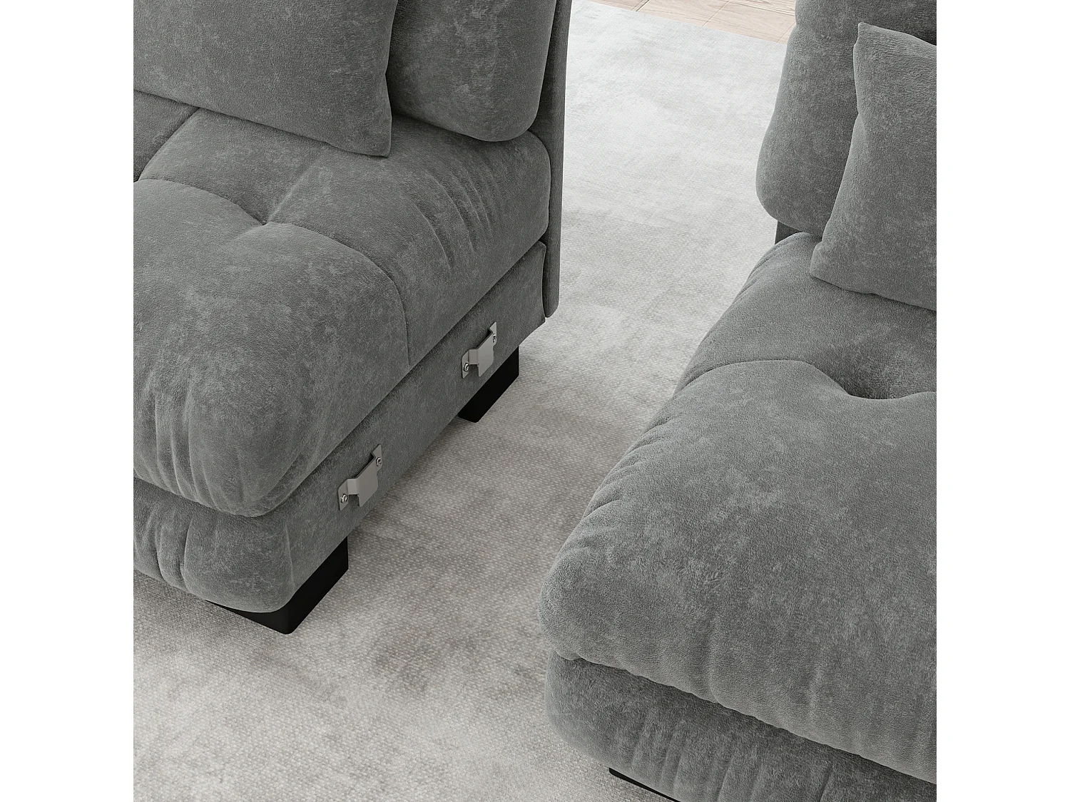 Canapé modulable 3 places 313 cm avec 2 poufs - Tissu chenille gris