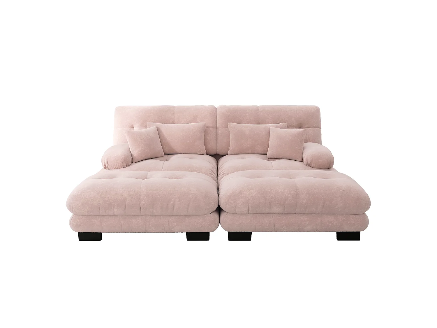 Divano componibile a 2 posti in ciniglia con cuscini e 2 pouf - Rosa