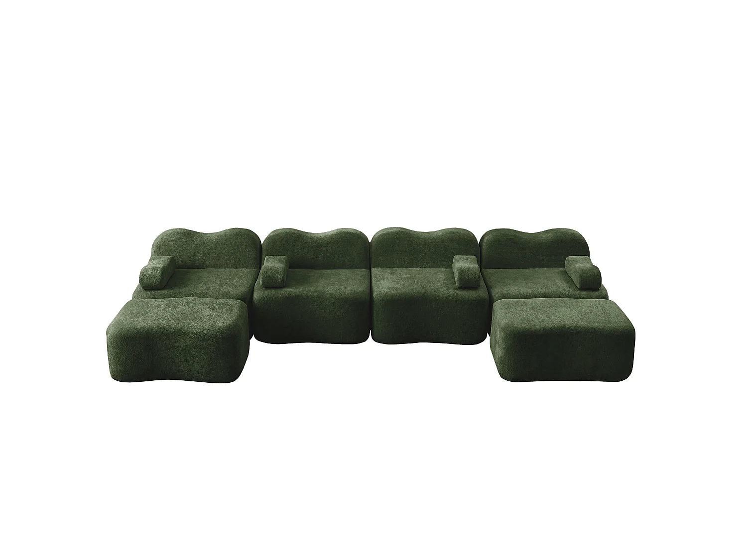 Sofá modular de 4 plazas, 384 cm, en terciopelo con 2 otomanas - Verde