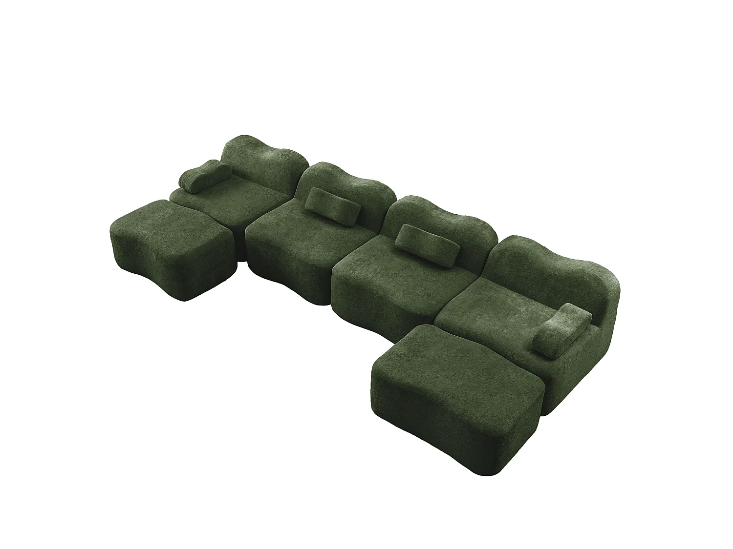 Sofá modular de 4 plazas, 384 cm, en terciopelo con 2 otomanas - Verde