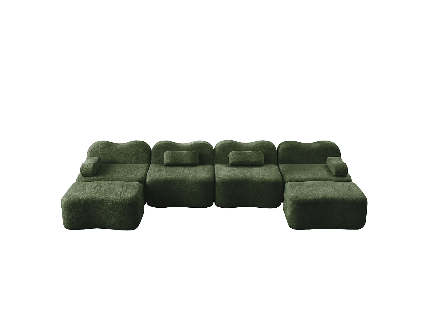 Sofá modular de 4 plazas, 384 cm, en terciopelo con 2 otomanas - Verde