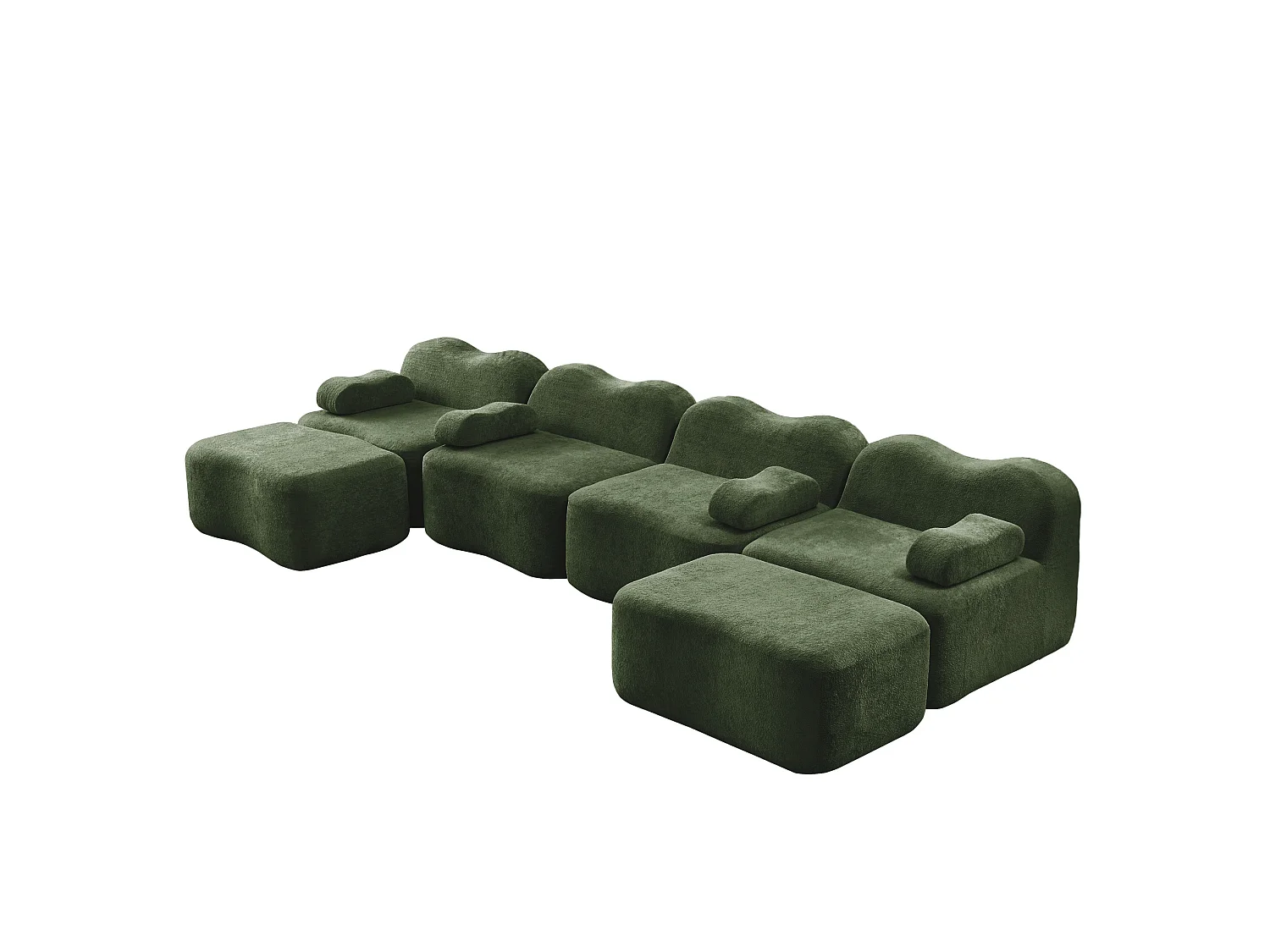 Sofá modular de 4 plazas, 384 cm, en terciopelo con 2 otomanas - Verde