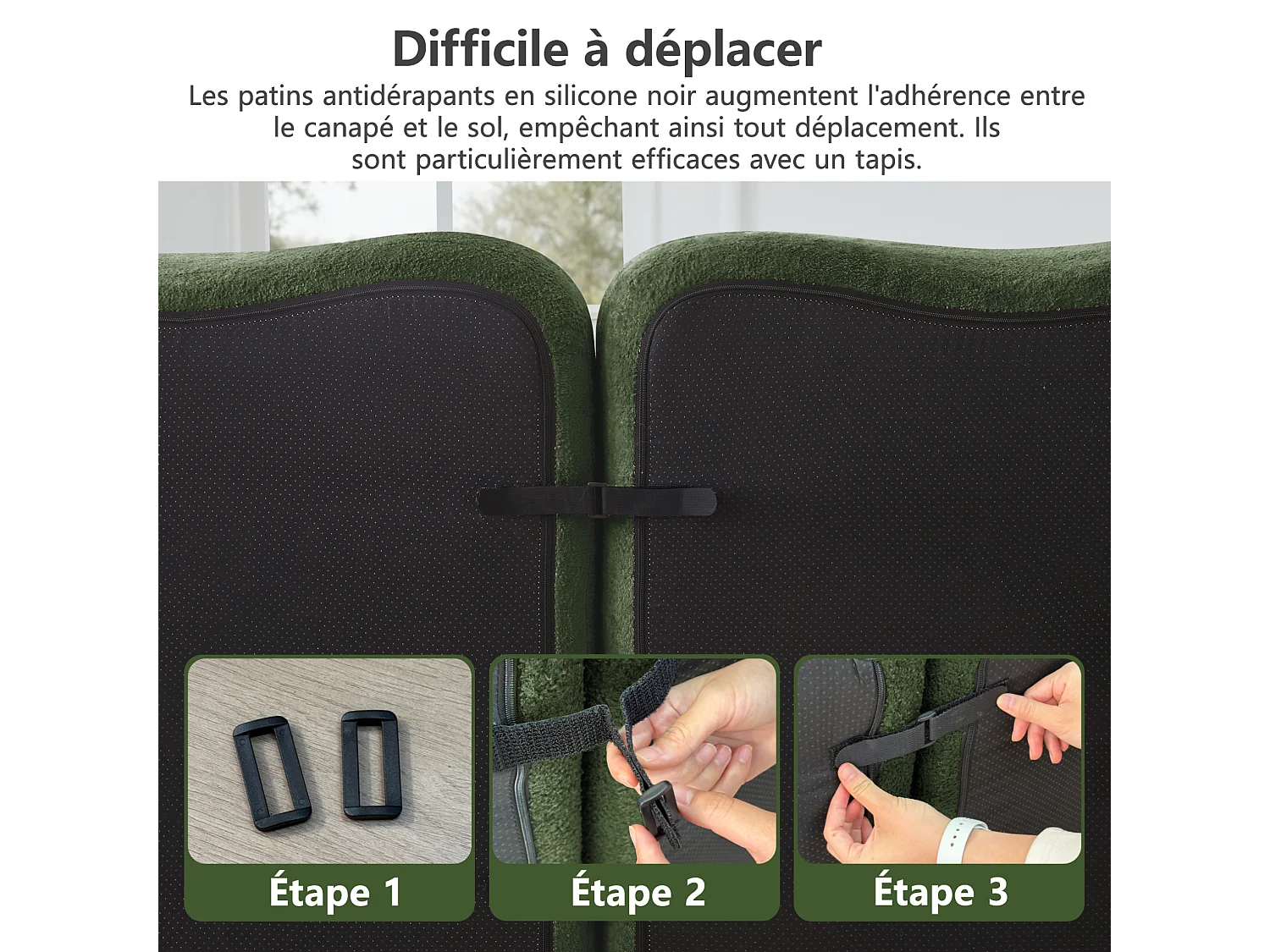 Sofá modular de 4 plazas, 384 cm, en terciopelo con 2 otomanas - Verde