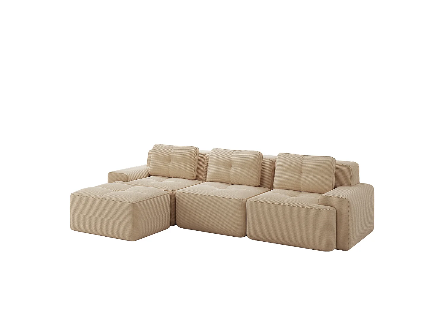 Canapé modulable 3 places avec pouf et 3 coussins - Beige