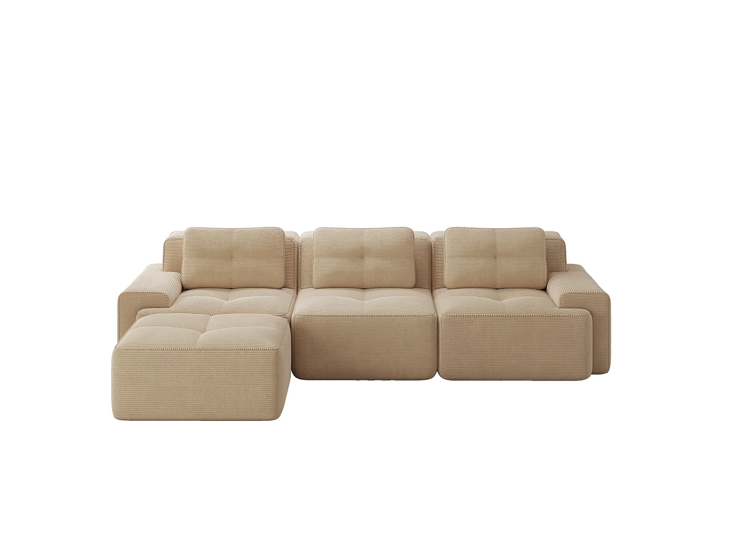 Canapé modulable 3 places avec pouf et 3 coussins - Beige