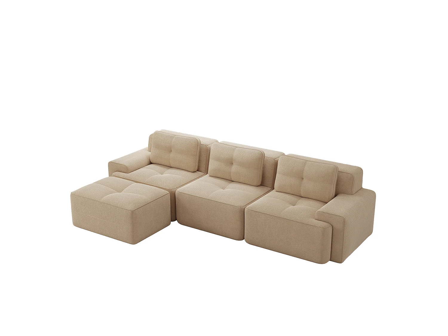 Canapé modulable 3 places avec pouf et 3 coussins - Beige