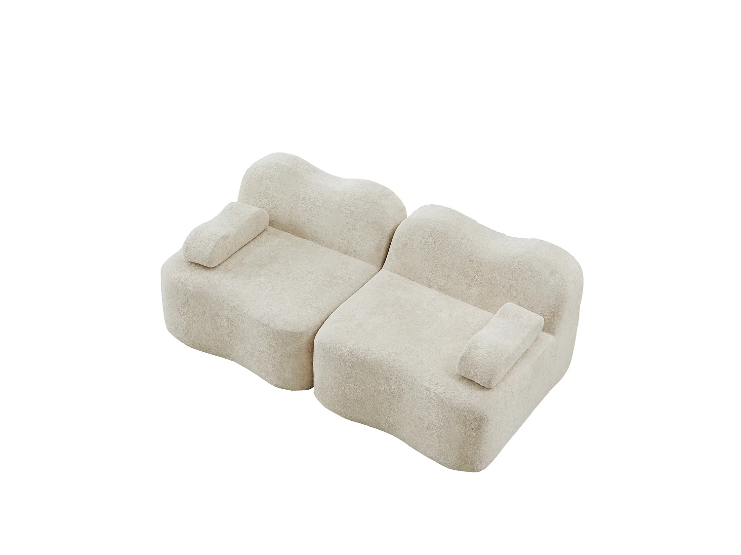Canapé modulable 2 places en velours - Forme ondulée - Beige