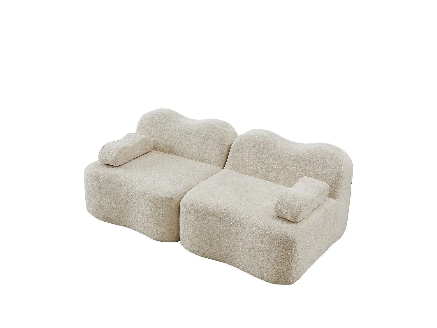Canapé modulable 2 places en velours - Forme ondulée - Beige