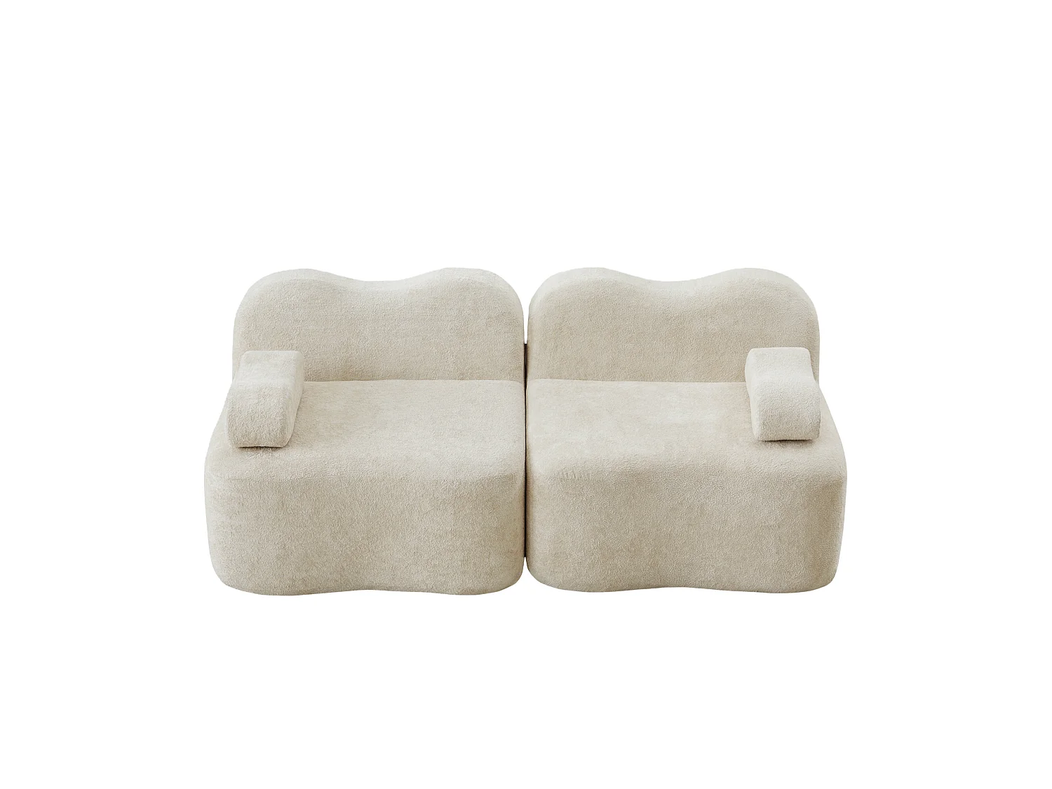 Canapé modulable 2 places en velours - Forme ondulée - Beige