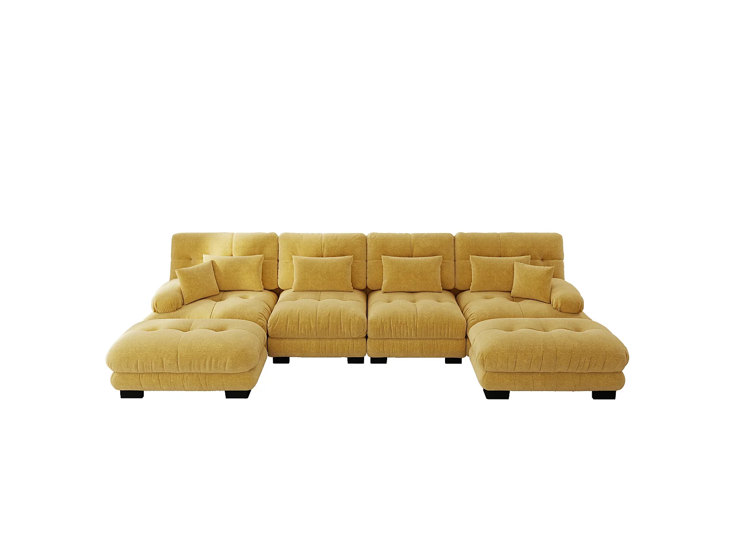 Divano angolare modulare a U a 4 posti, 406 cm, in ciniglia con 2 pouf - Giallo