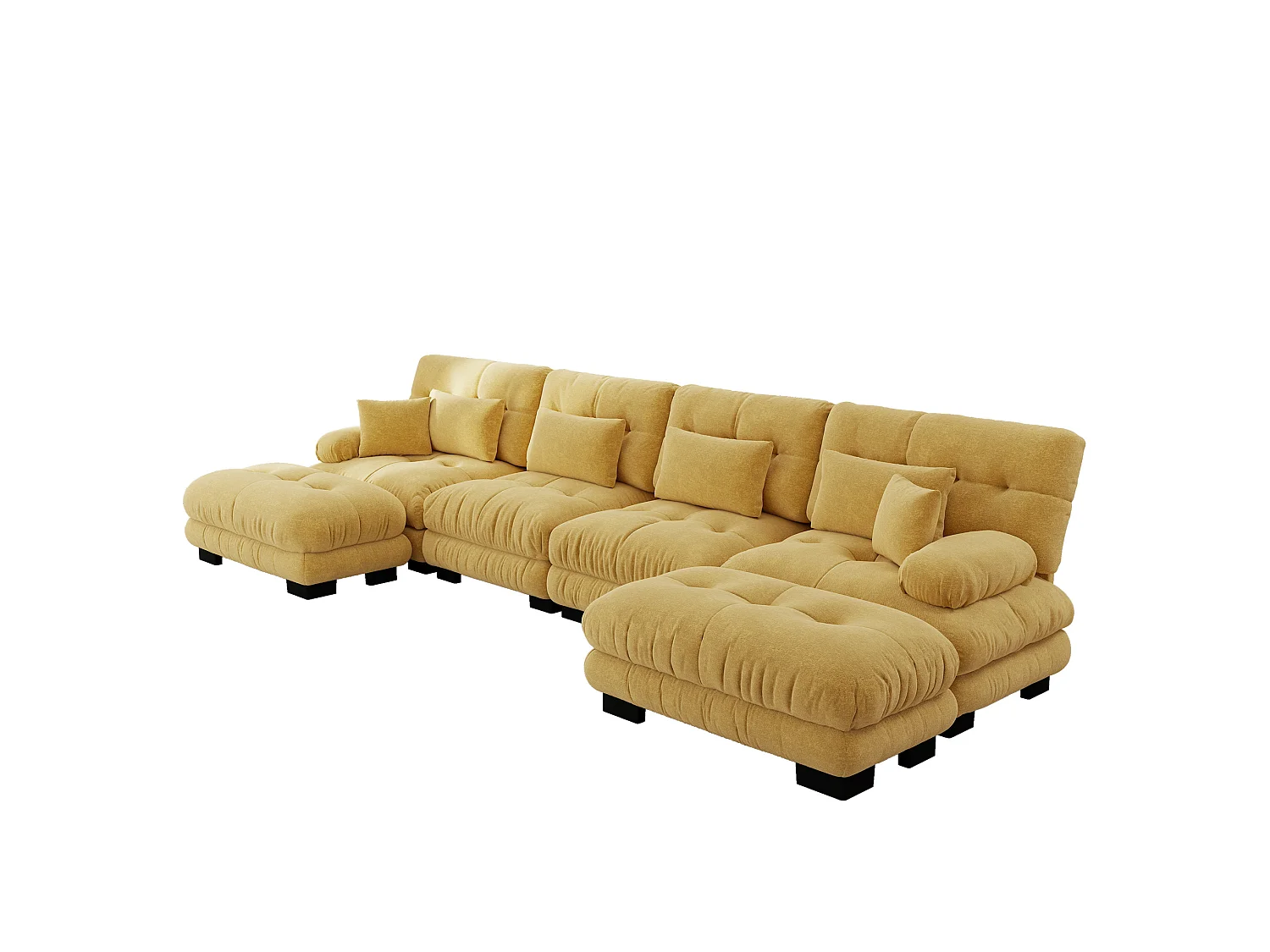 Divano angolare modulare a U a 4 posti, 406 cm, in ciniglia con 2 pouf - Giallo