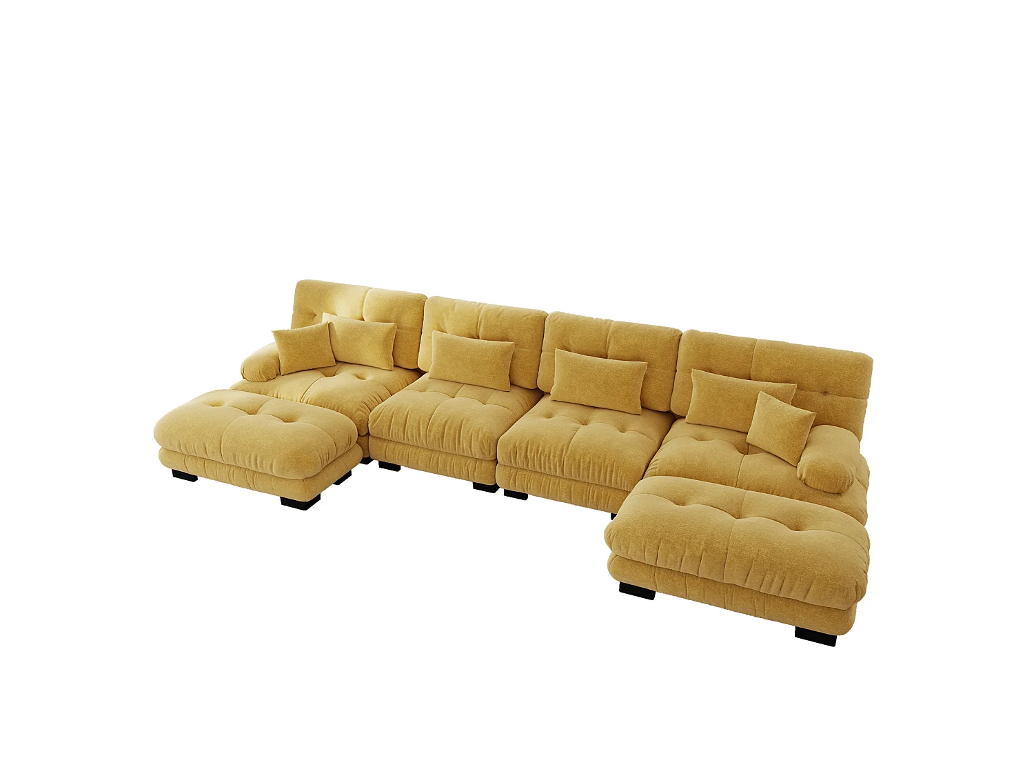 Divano angolare modulare a U a 4 posti, 406 cm, in ciniglia con 2 pouf - Giallo