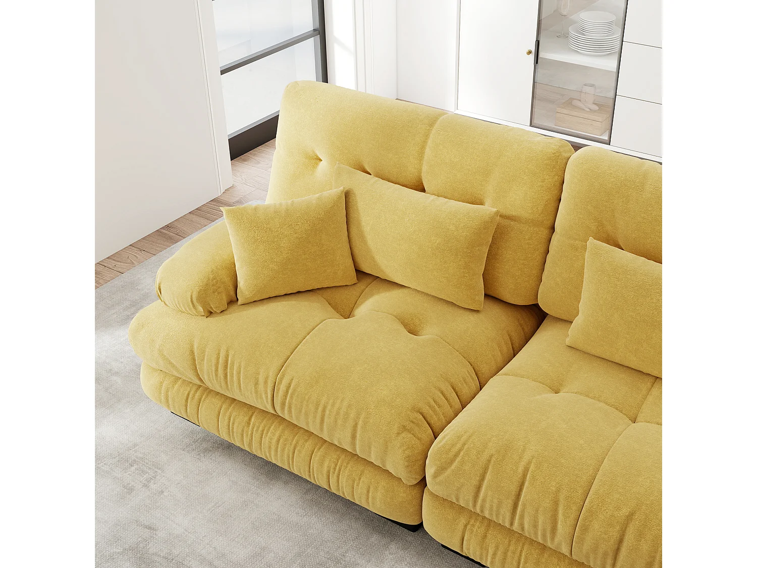 Divano angolare modulare a U a 4 posti, 406 cm, in ciniglia con 2 pouf - Giallo
