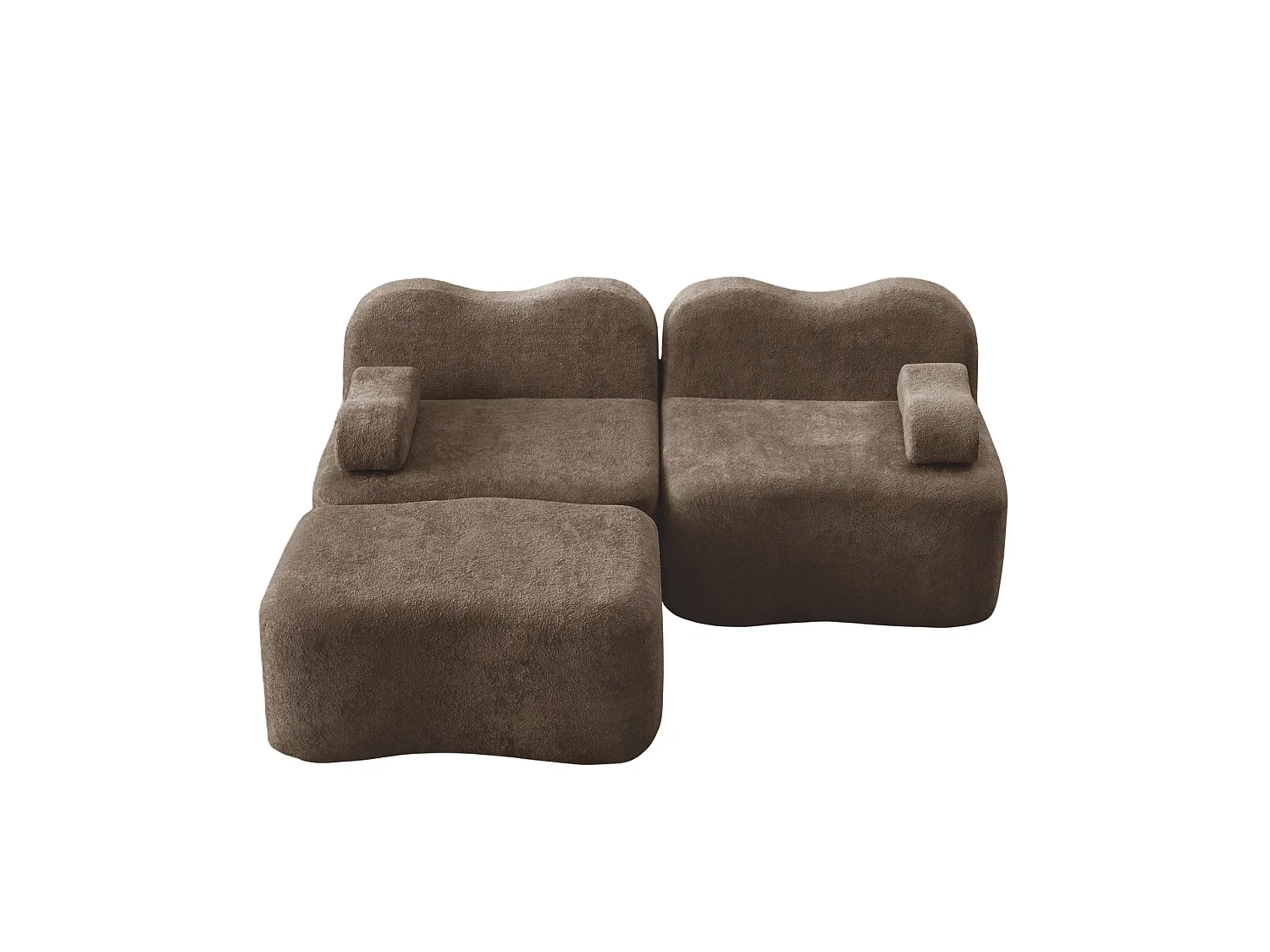 Sofá modular de 2 plazas de terciopelo con otomana - Forma ondulada - Marrón