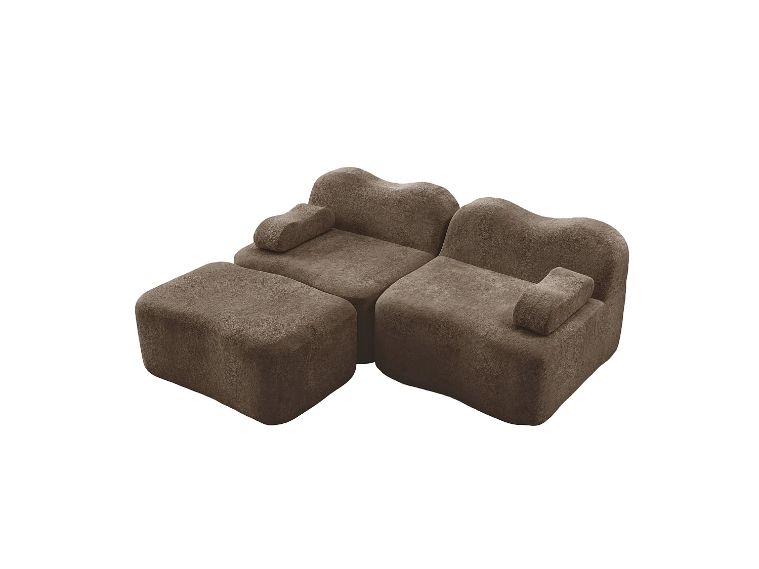 Sofá modular de 2 plazas de terciopelo con otomana - Forma ondulada - Marrón