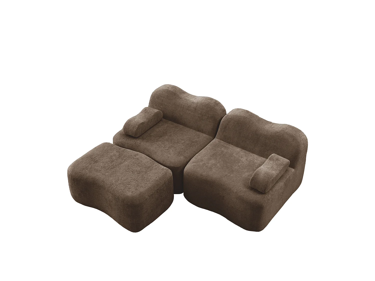 Sofá modular de 2 plazas de terciopelo con otomana - Forma ondulada - Marrón