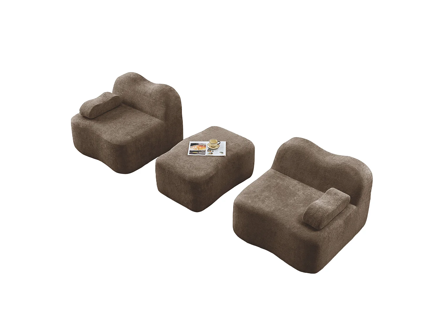 Sofá modular de 2 plazas de terciopelo con otomana - Forma ondulada - Marrón