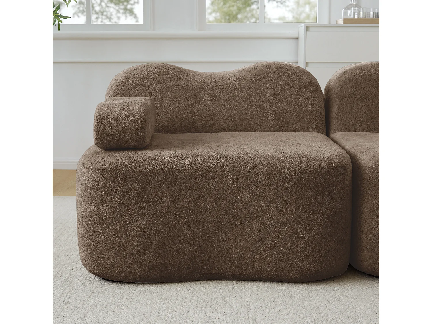 Sofá modular de 2 plazas de terciopelo con otomana - Forma ondulada - Marrón