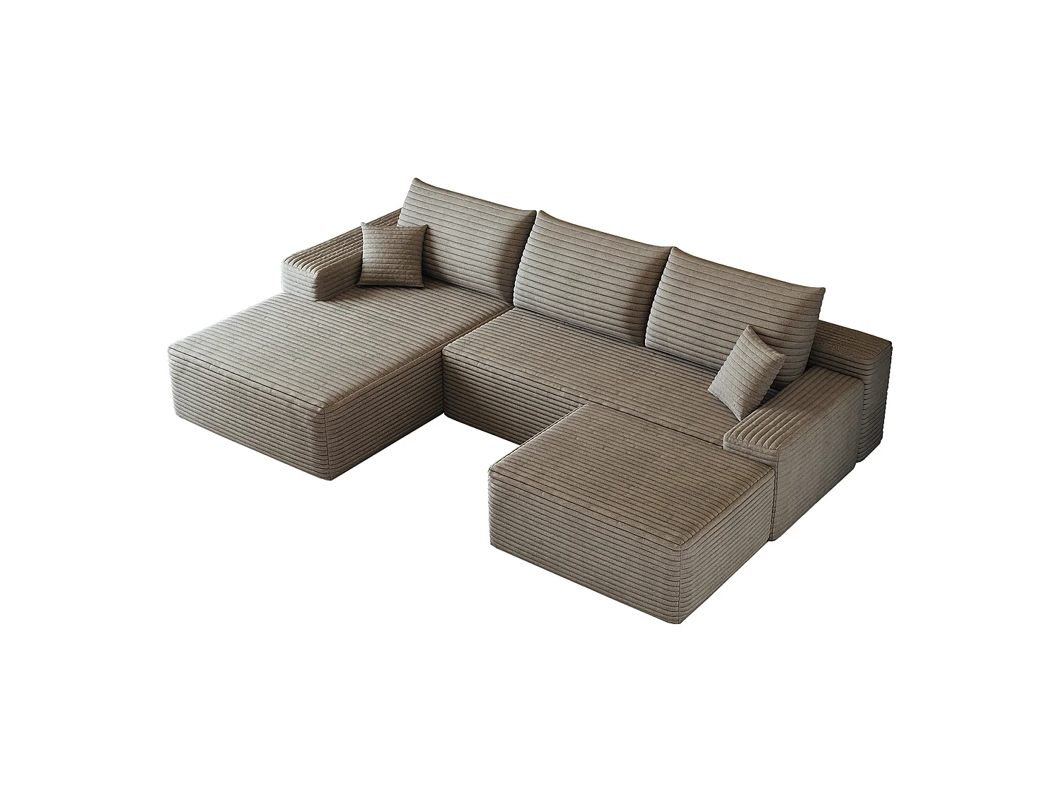 Canapé modulable 3 places 270 cm avec méridienne à gauche et pouf - Camel
