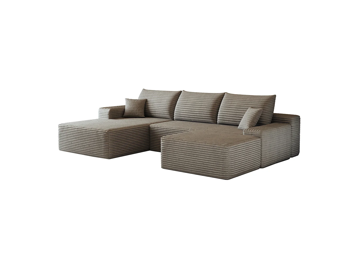 Canapé modulable 3 places 270 cm avec méridienne à gauche et pouf - Camel
