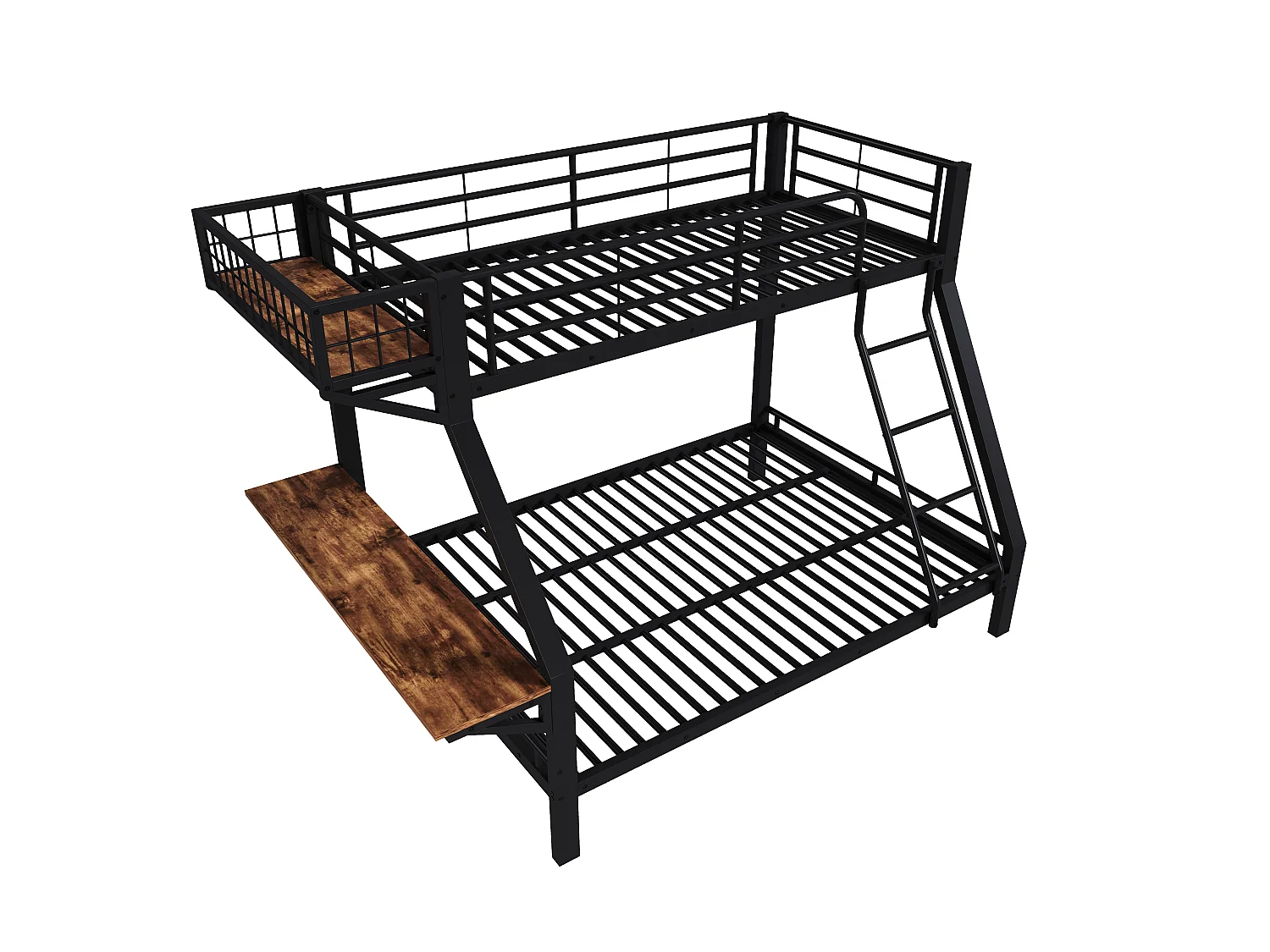 Lit superposé 90 x 200 / 140 x 200 cm avec bureau intégré et barrières de sécurité – Métal et MDF – Noir (Sans matelas)
