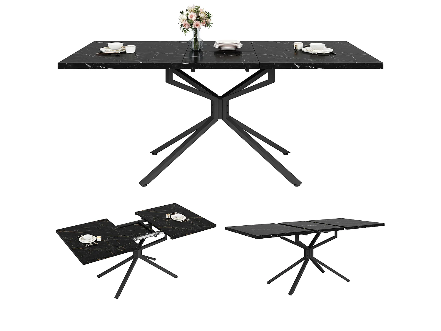 Utdragbart matbord för 4 till 6 personer, kryssfot, justerbara fötter – MDF och metall – 120-160 x 90 x 75 cm – Ljus ek