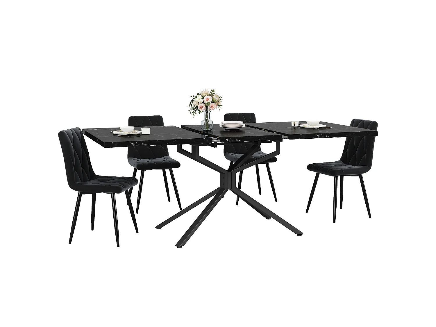 Utdragbart matbord för 4 till 6 personer, kryssfot, justerbara fötter – MDF och metall – 120-160 x 90 x 75 cm – Ljus ek