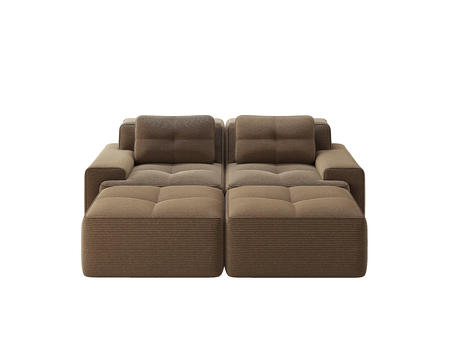 Sofá modular de pana de 2 plazas con 2 otomanas - Marrón
