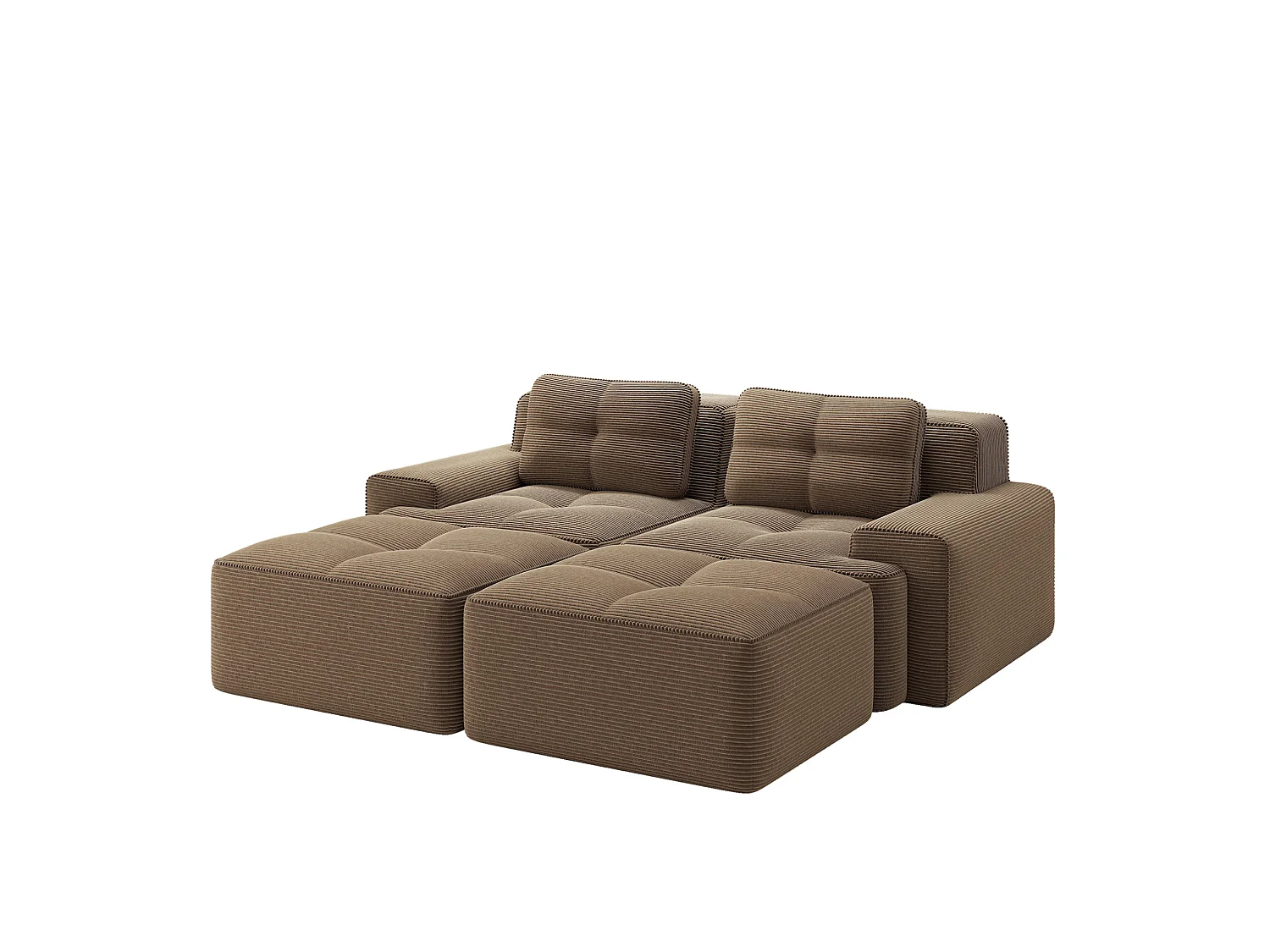 Sofá modular de pana de 2 plazas con 2 otomanas - Marrón