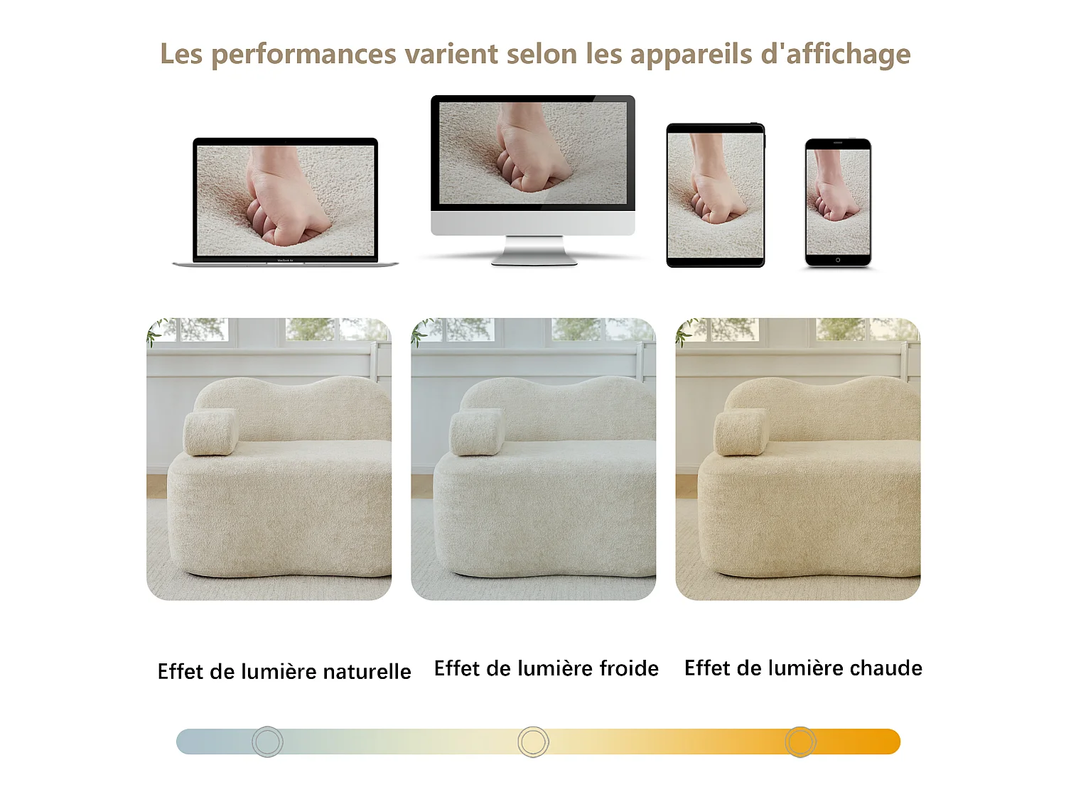 Canapé modulable 3 places en velours avec accoudoirs amovibles et pouf - Beige