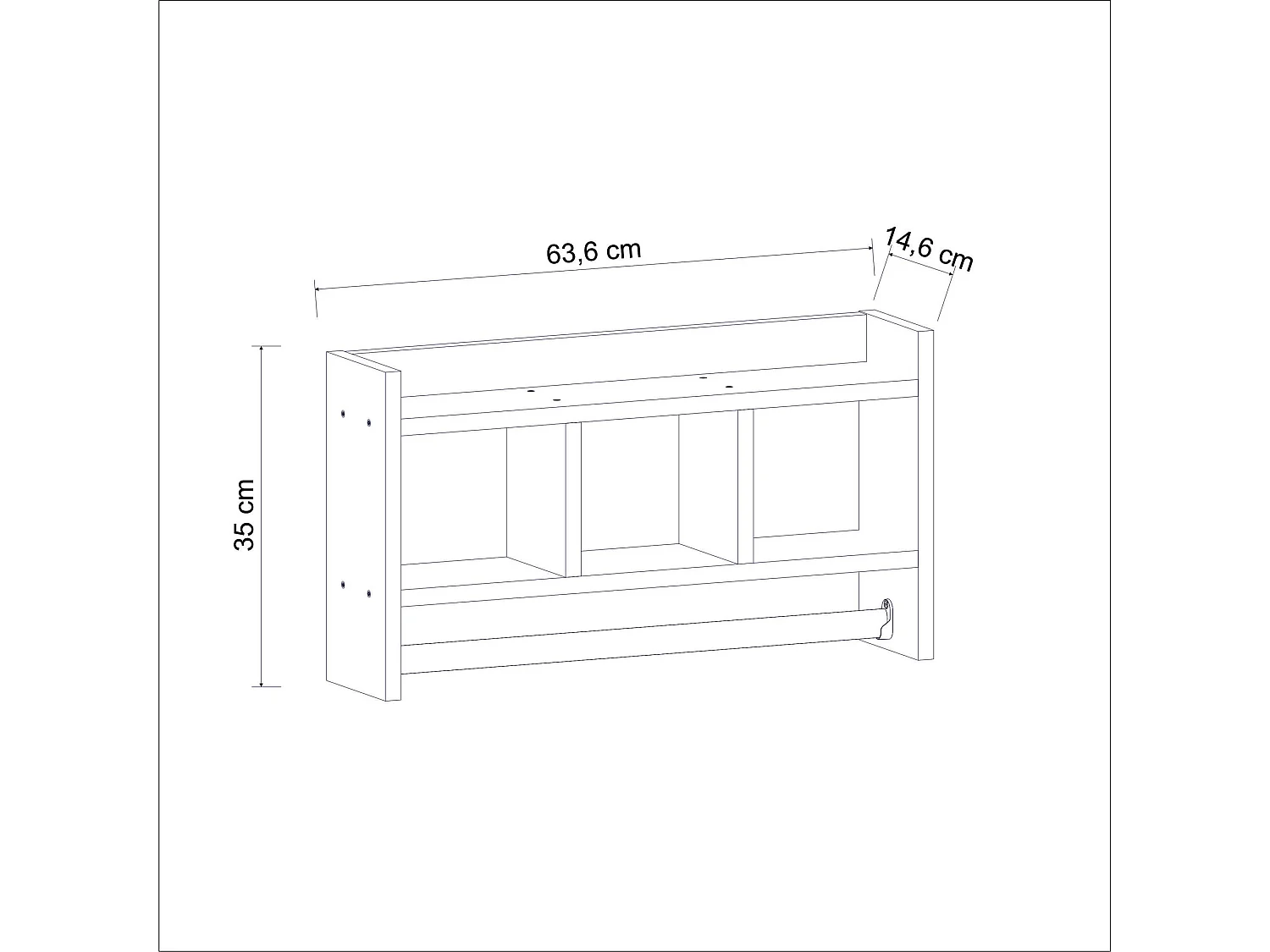 Modern Wall Shelf with 3 Open Niches L63 cm - MALIA