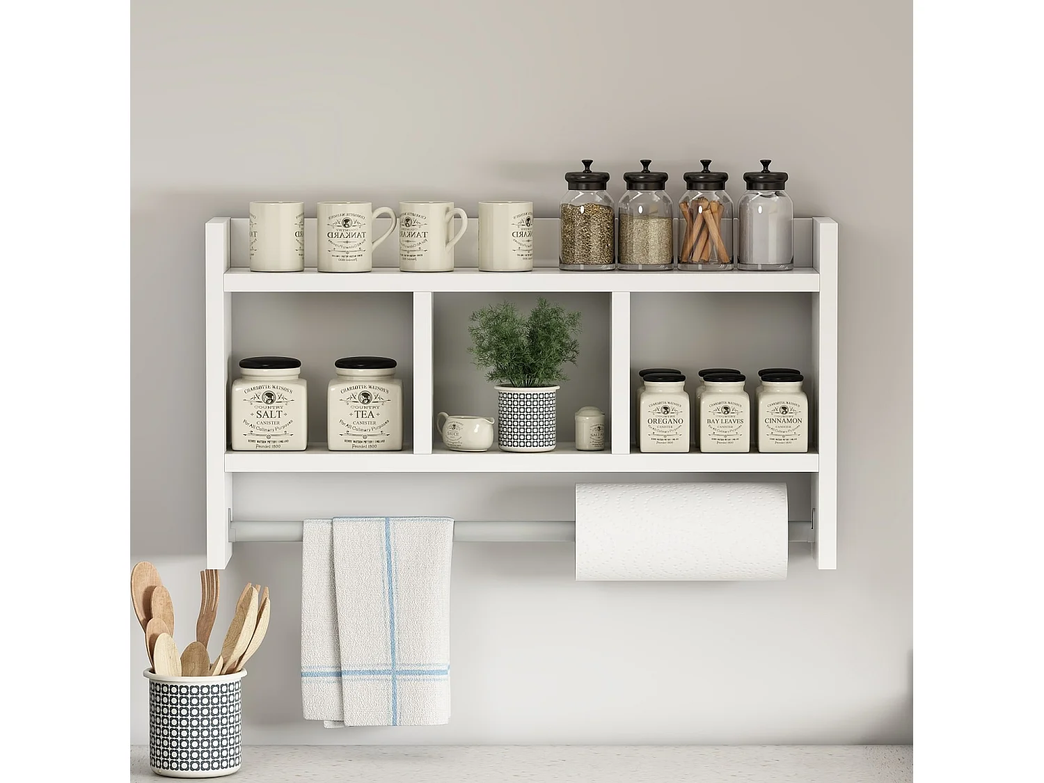 Modern Wall Shelf with 3 Open Niches L63 cm - MALIA