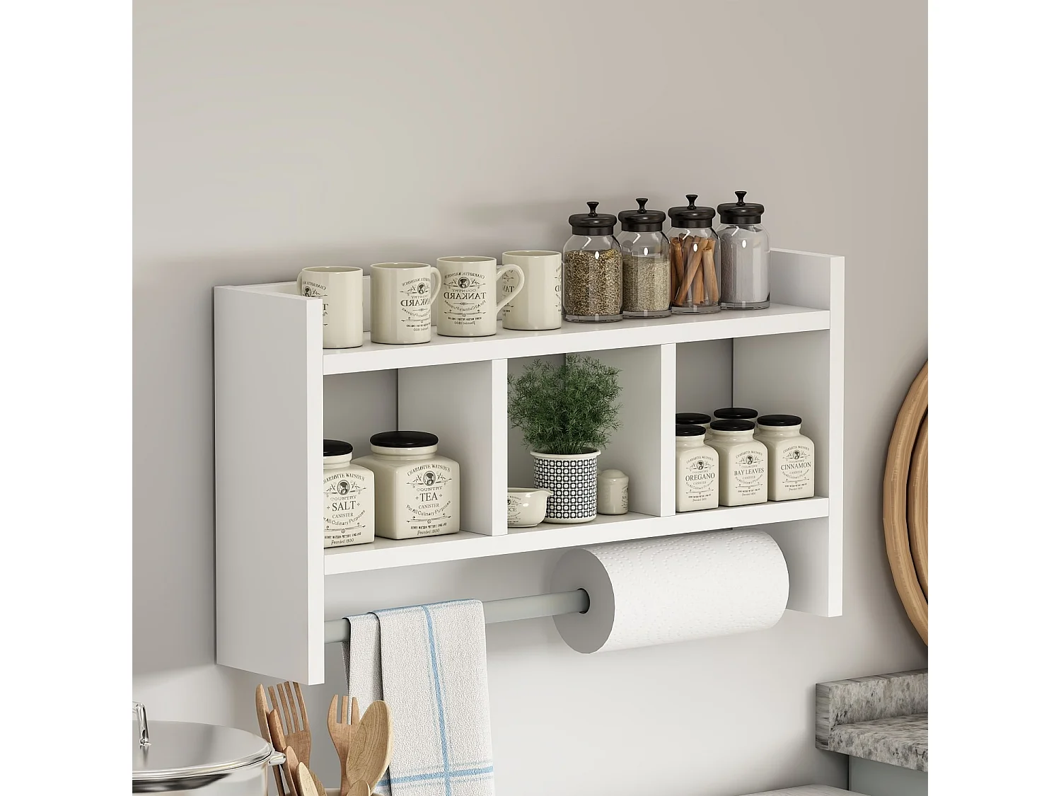 Modern Wall Shelf with 3 Open Niches L63 cm - MALIA