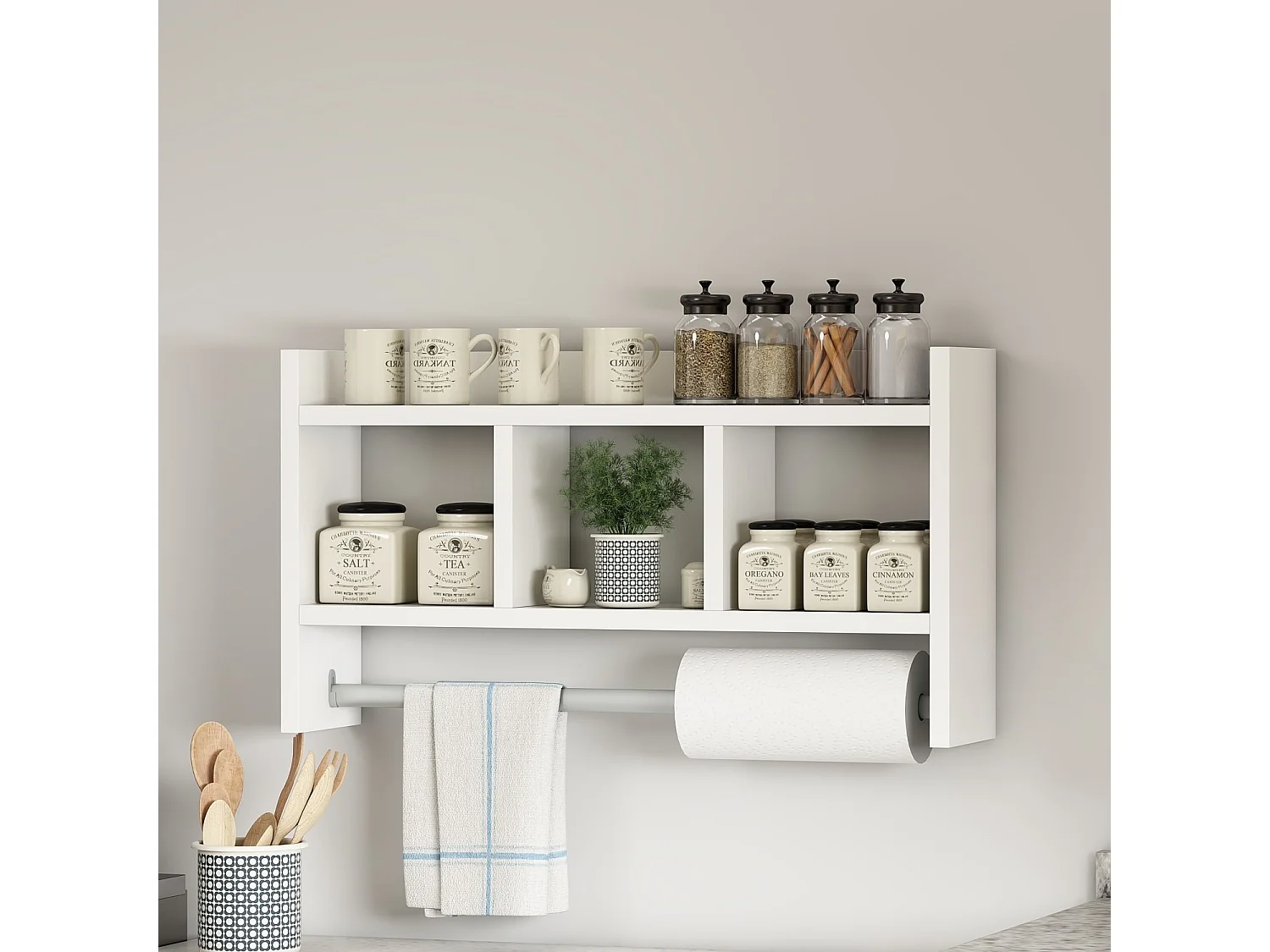 Modern Wall Shelf with 3 Open Niches L63 cm - MALIA