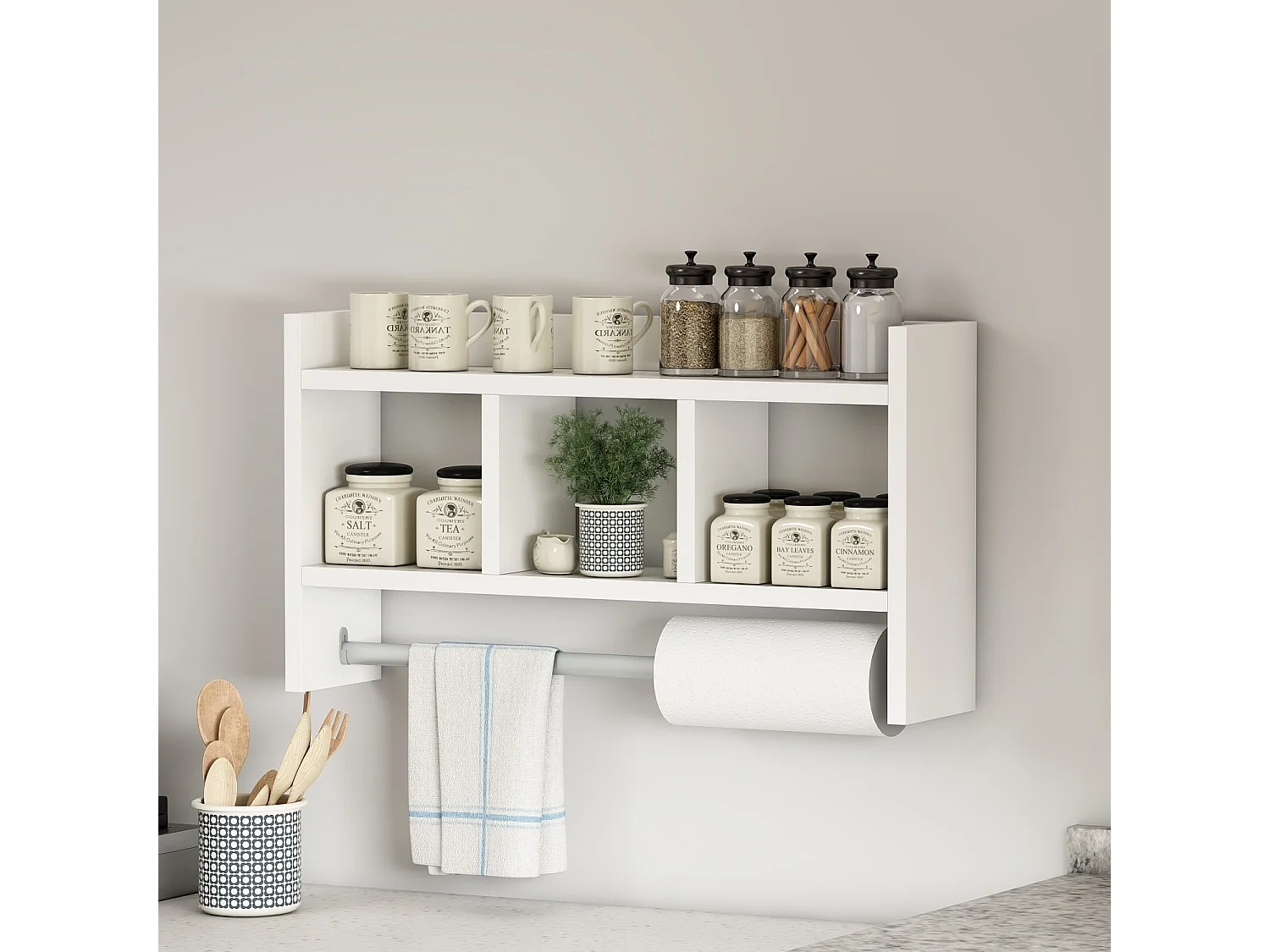 Modern Wall Shelf with 3 Open Niches L63 cm - MALIA