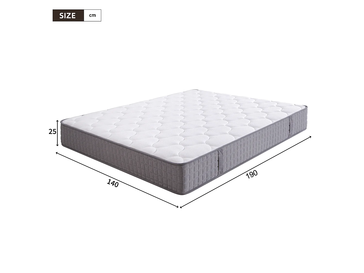Colchón de muelles 140x190 cm - 25 cm de grosor - Firmeza H3 - Muelles ensacados individualmente - Ergonómico - Blanco
