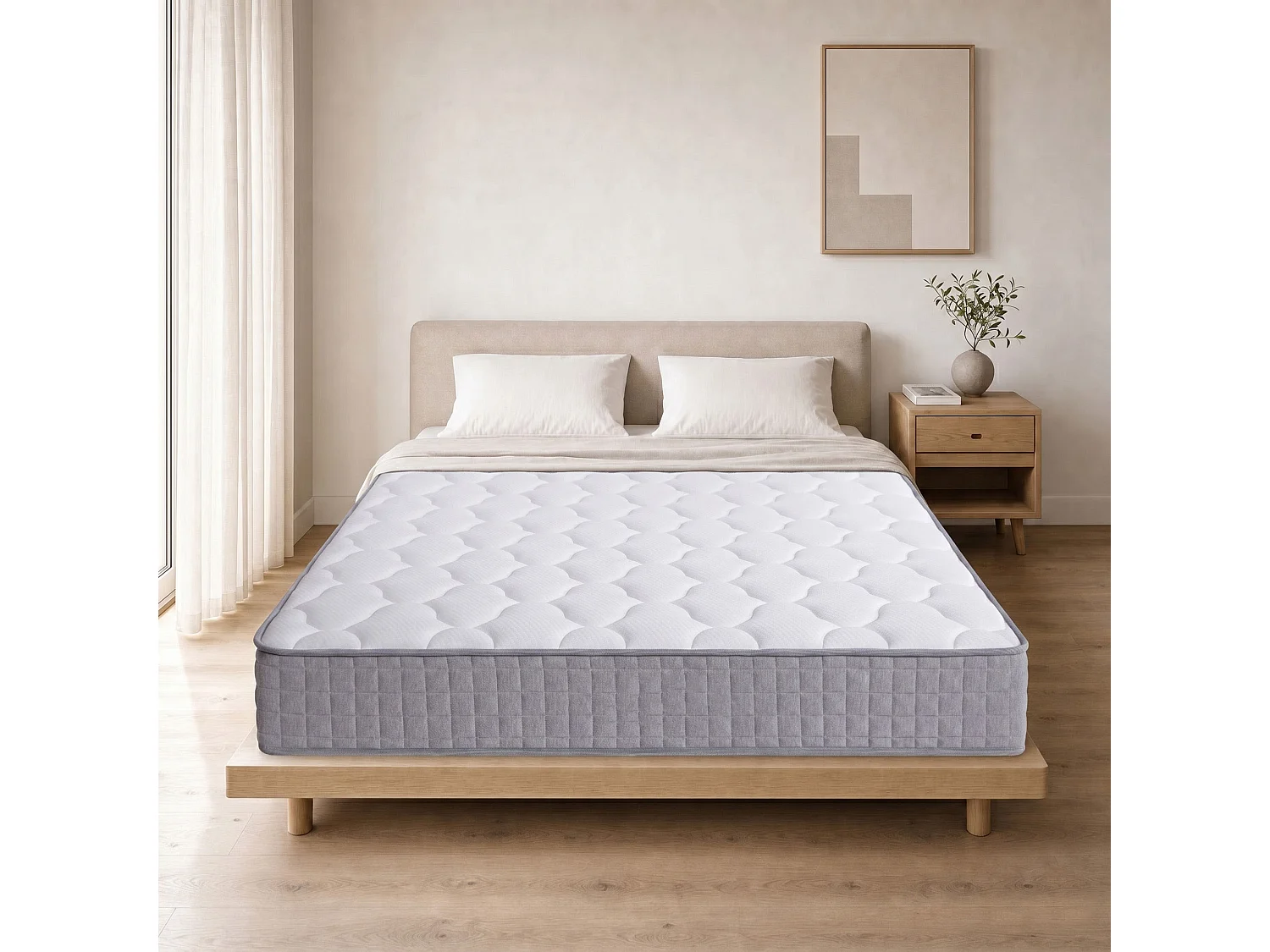Colchón de muelles 140x190 cm - 25 cm de grosor - Firmeza H3 - Muelles ensacados individualmente - Ergonómico - Blanco