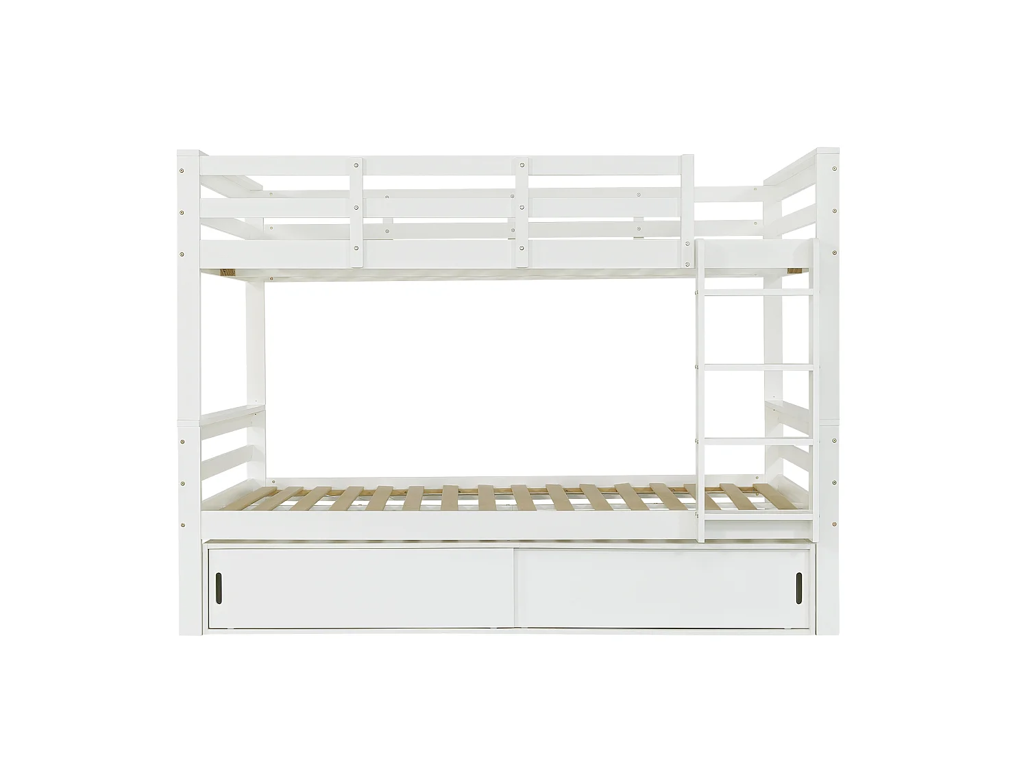 Children's bunk bed 140x200 cm - with 2 sliding doors - with ladder - can be separated into two single beds - Solid wood + MDF - White (without mattress)