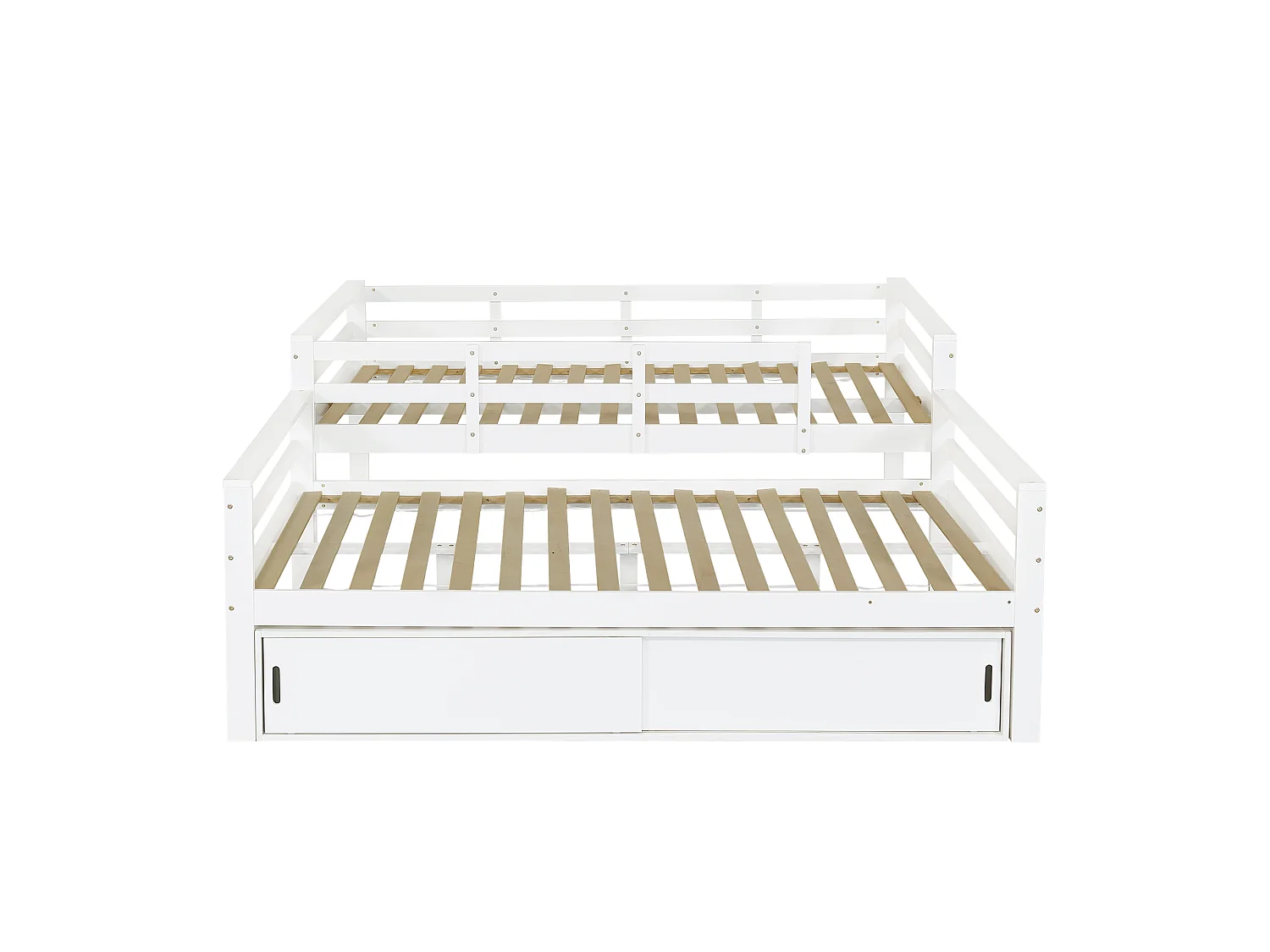 Children's bunk bed 140x200 cm - with 2 sliding doors - with ladder - can be separated into two single beds - Solid wood + MDF - White (without mattress)