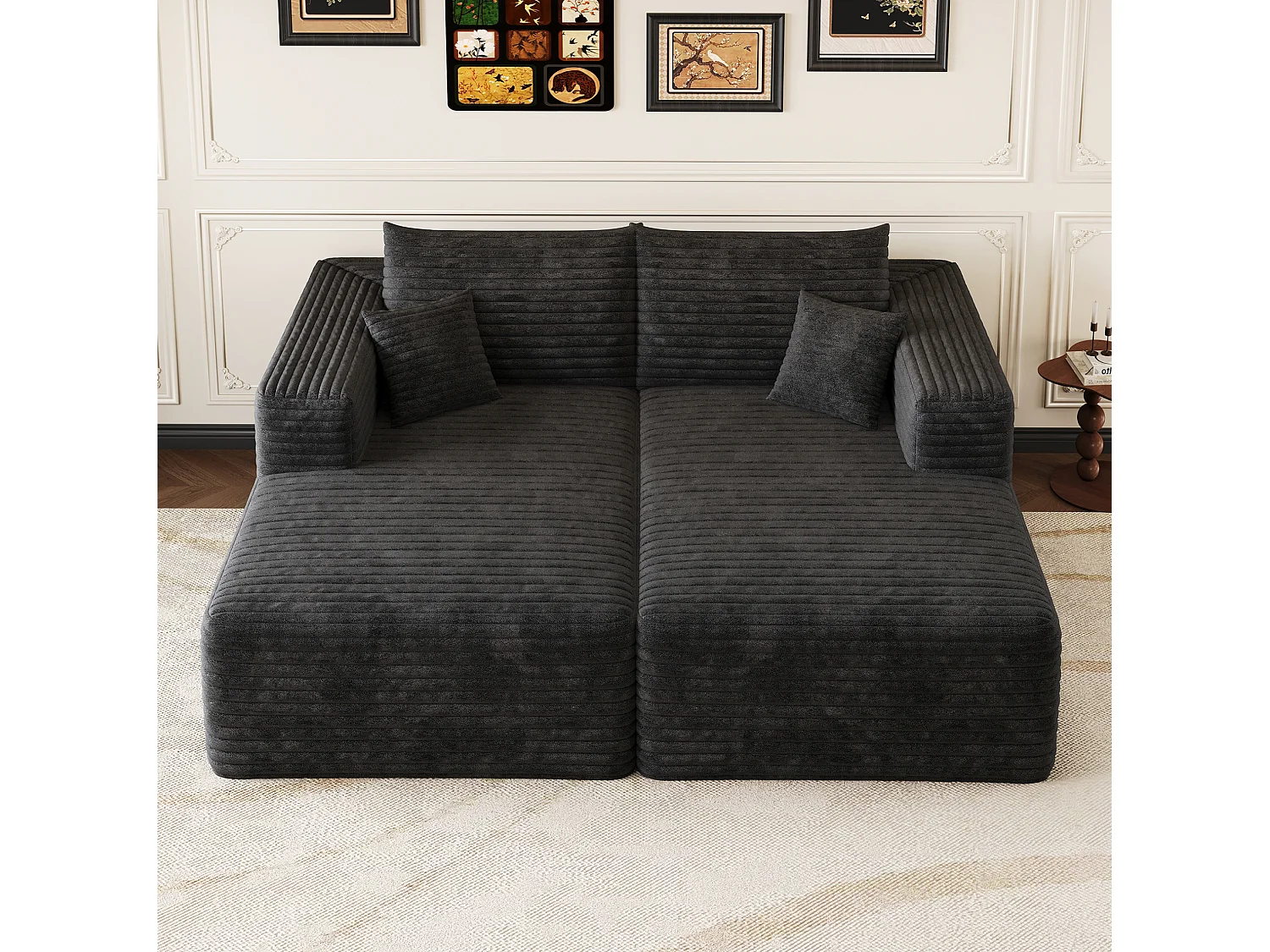 Canapé modulable 180 x 151 cm en velours côtelé - Méridienne 2 places noir