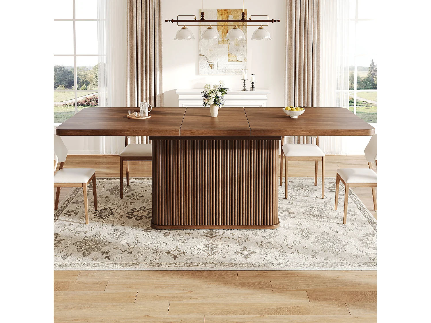 Table à manger extensible avec rangement, portes push-to-open et pieds réglables – MDF et métal – 140-180 x 80 x 76,5 cm – Brun foncé