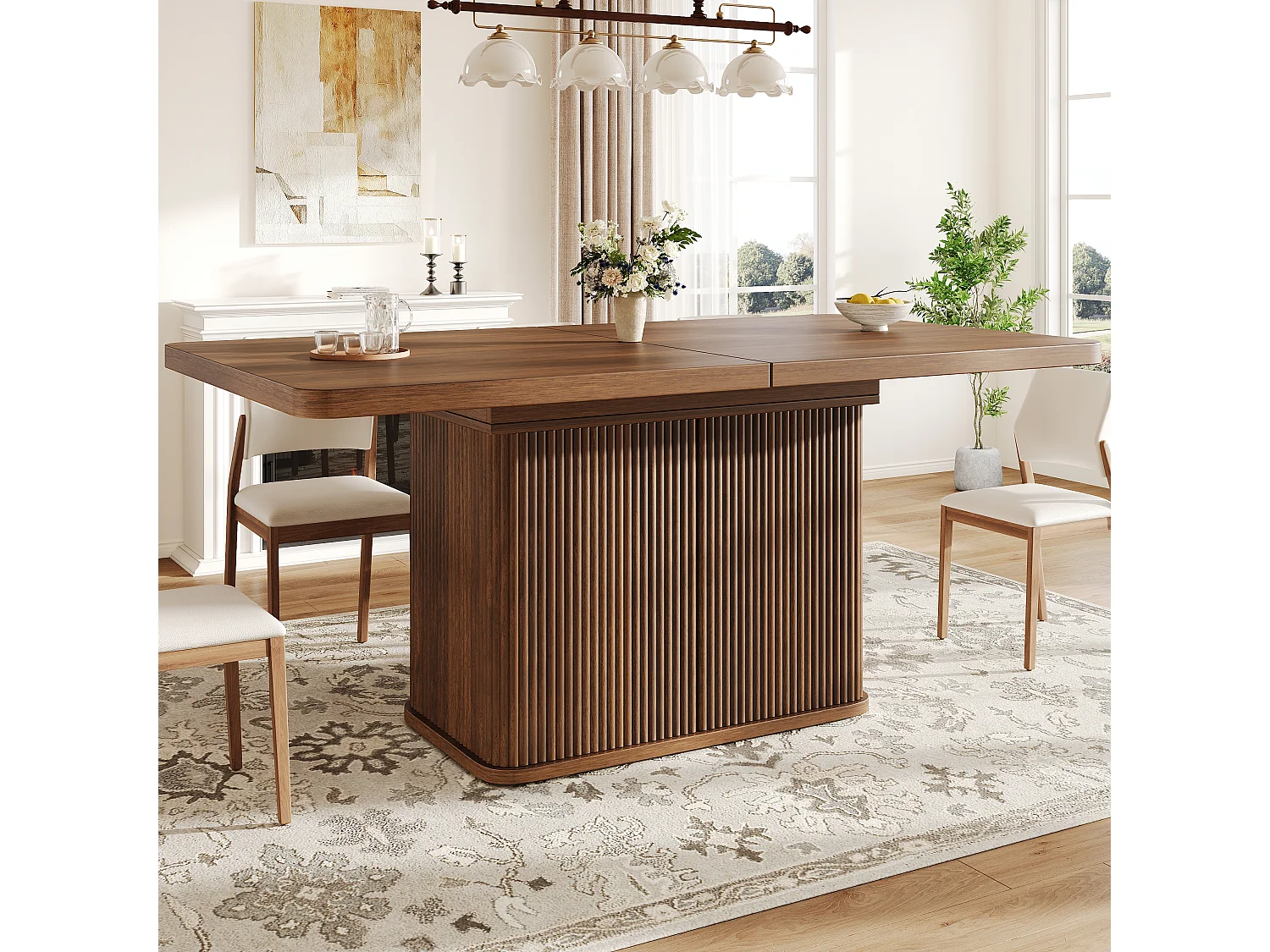 Table à manger extensible avec rangement, portes push-to-open et pieds réglables – MDF et métal – 140-180 x 80 x 76,5 cm – Brun foncé