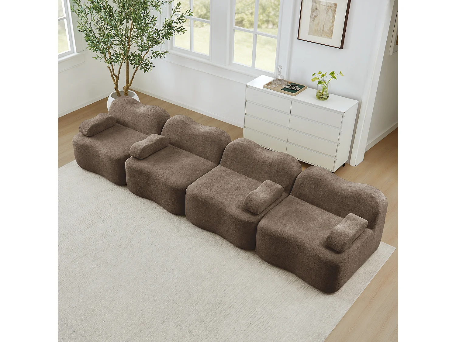 Canapé modulable 4 places 384 cm en velours - Marron