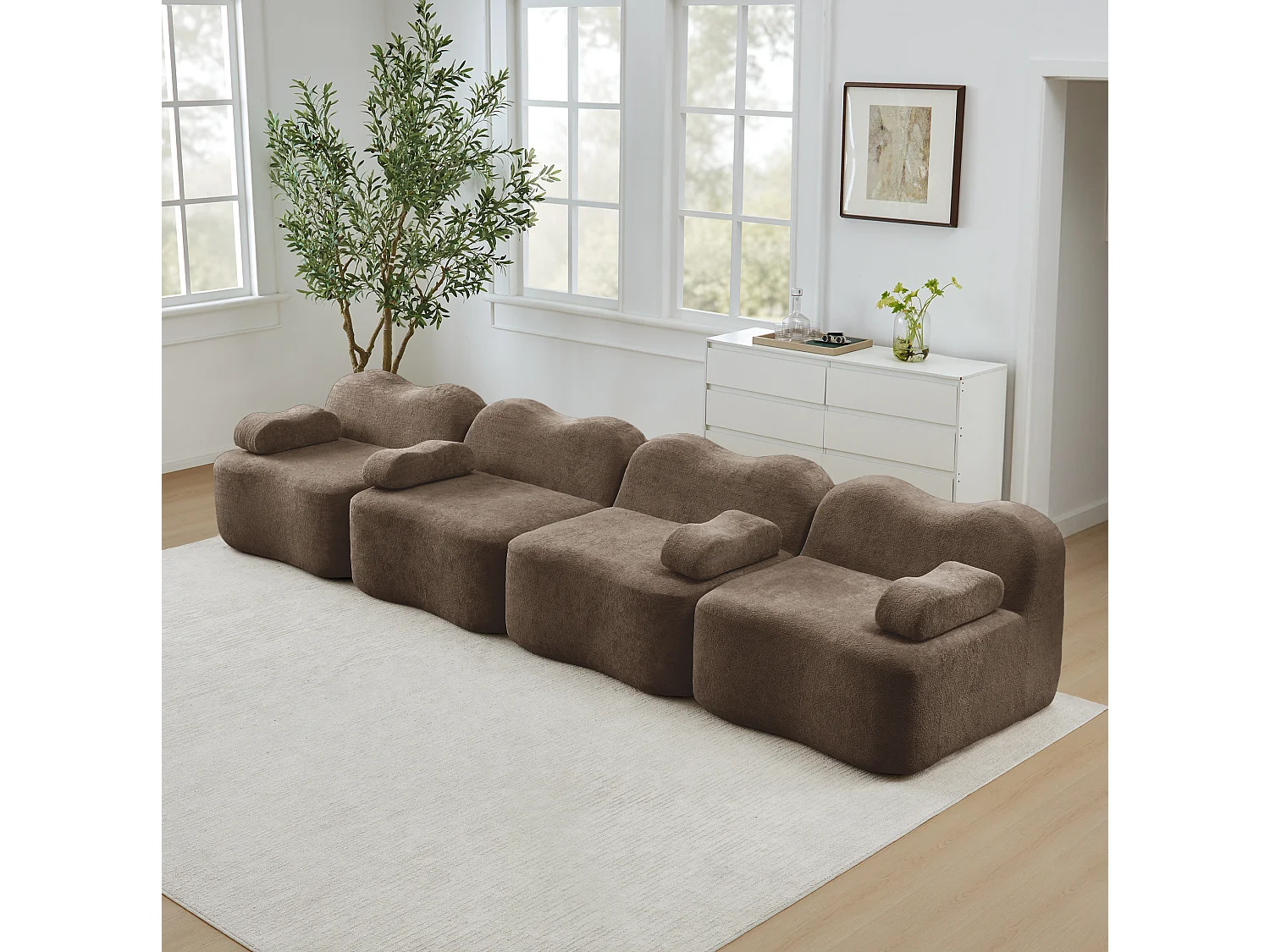 Canapé modulable 4 places 384 cm en velours - Marron