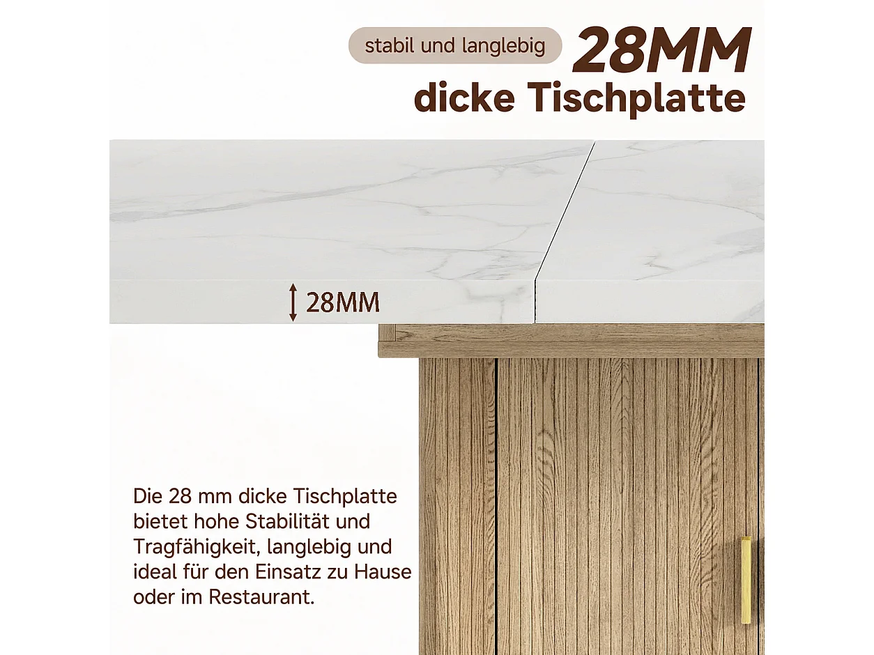 Ausziehbarer Esstisch für 6 bis 8 Personen mit Stauraum, 28 mm starke Tischplatte, abgerundete Kanten – MDF – 150–200 x 90 x 75 cm – Weiß